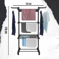 SUSZARKA NA PRANIE PIONOWA XXL 170 CM SKŁADANA CZARNA 3 POZIOMY NA KÓŁKACH - obrazek 8