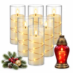 ZESTAW 6 SZTUK WKŁADY DO ZNICZY LED 12,5 CM CIEPŁA BIAŁA EFEKT PŁOMIENIA - obrazek 5
