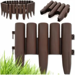 ZESTAW 10 ELEMENTÓW PALISADA OGRODOWA PLASTIKOWA 280 CM BRĄZOWA OBRZEŻE TRAWNIKA - obrazek 6