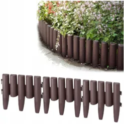 ZESTAW 10 ELEMENTÓW PALISADA OGRODOWA PLASTIKOWA 280 CM BRĄZOWA OBRZEŻE TRAWNIKA