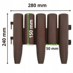 ZESTAW 10 ELEMENTÓW PALISADA OGRODOWA PLASTIKOWA 280 CM BRĄZOWA OBRZEŻE TRAWNIKA - obrazek 2