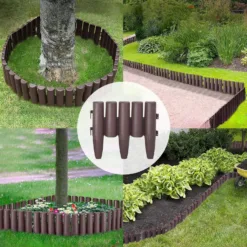 ZESTAW 10 ELEMENTÓW PALISADA OGRODOWA PLASTIKOWA 280 CM BRĄZOWA OBRZEŻE TRAWNIKA - obrazek 4