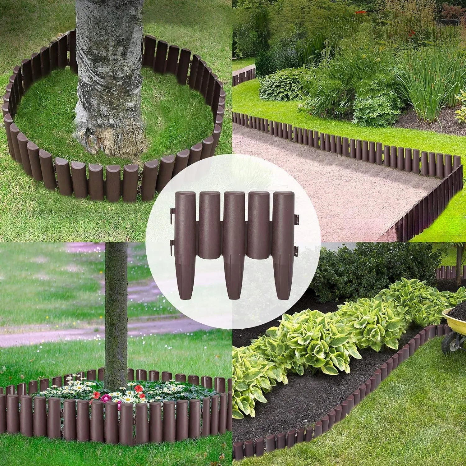 ZESTAW 10 ELEMENTÓW PALISADA OGRODOWA PLASTIKOWA 280 CM BRĄZOWA OBRZEŻE TRAWNIKA - obrazek 4
