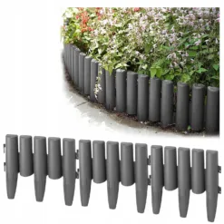 ZESTAW 10 ELEMENTÓW PALISADA OGRODOWA 280 CM PLASTIKOWA ANTRACYTOWA MATOWA