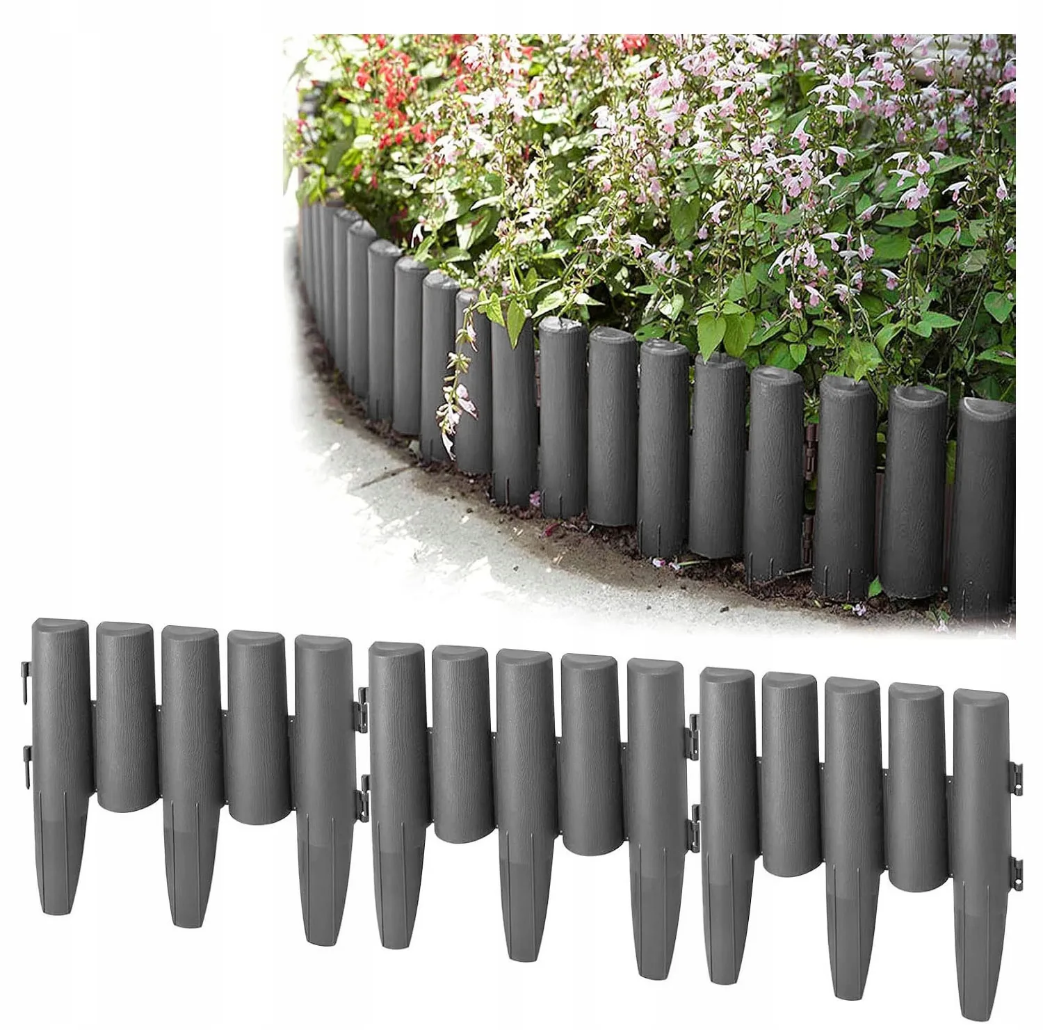 ZESTAW 10 ELEMENTÓW PALISADA OGRODOWA 280 CM PLASTIKOWA ANTRACYTOWA MATOWA