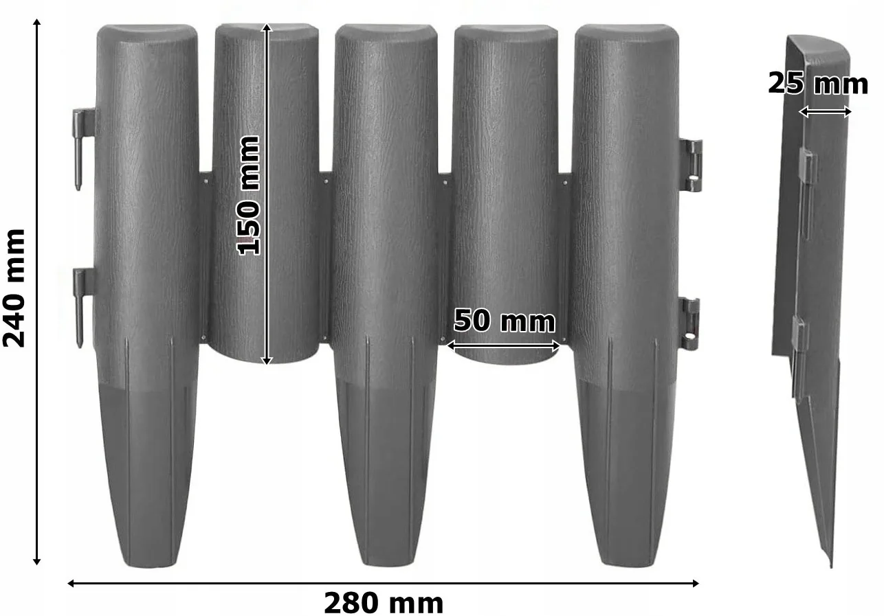 ZESTAW 10 ELEMENTÓW PALISADA OGRODOWA 280 CM PLASTIKOWA ANTRACYTOWA MATOWA - obrazek 2