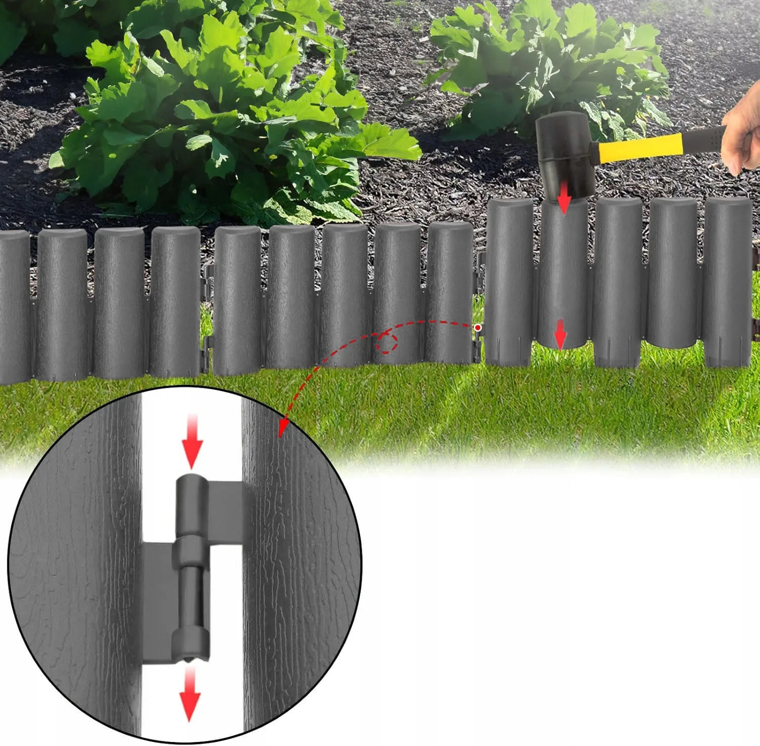 ZESTAW 10 ELEMENTÓW PALISADA OGRODOWA 280 CM PLASTIKOWA ANTRACYTOWA MATOWA - obrazek 3