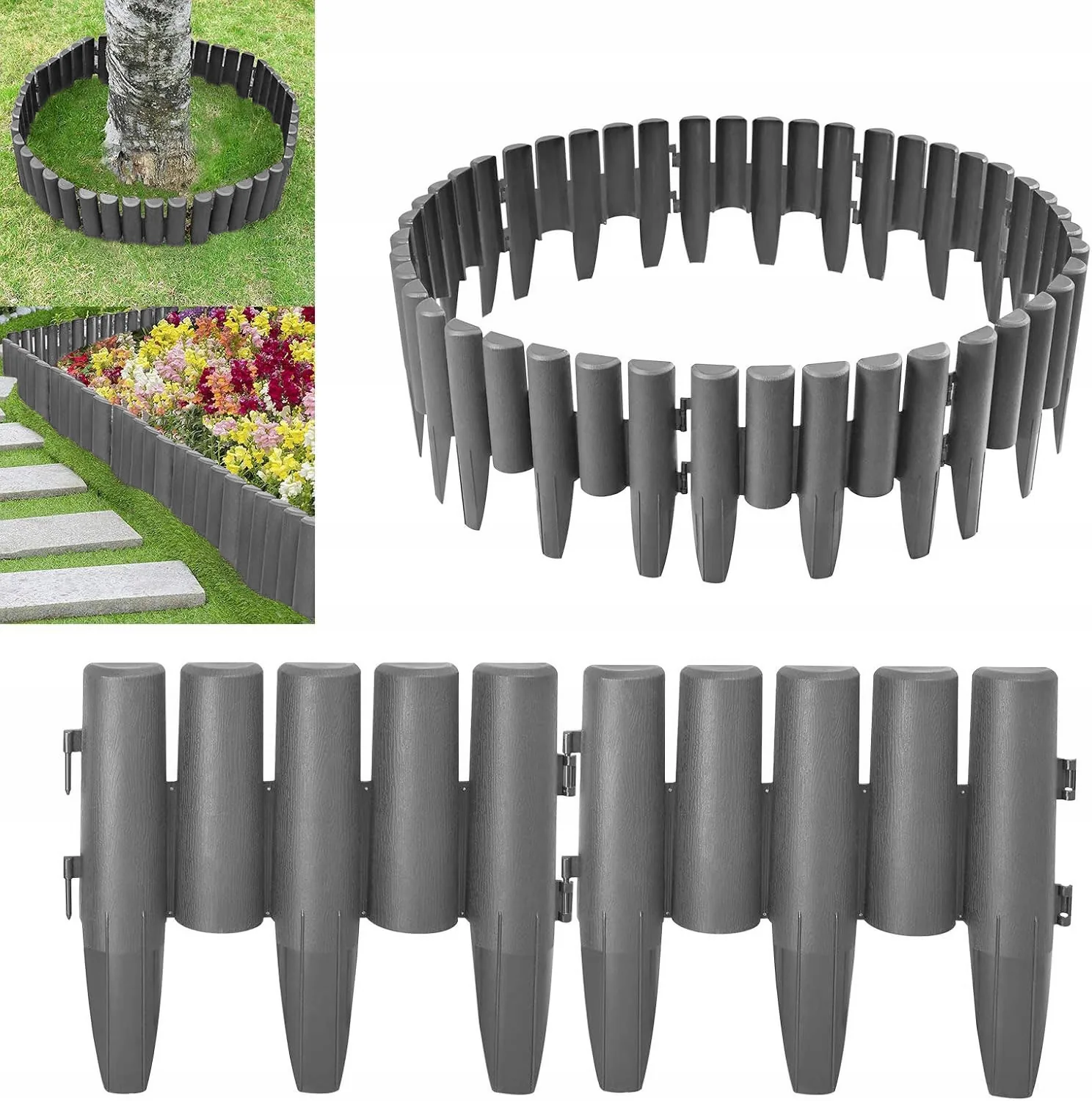 ZESTAW 10 ELEMENTÓW PALISADA OGRODOWA 280 CM PLASTIKOWA ANTRACYTOWA MATOWA - obrazek 4