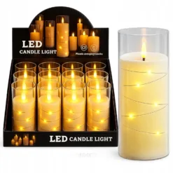 ZESTAW WKŁADY DO ZNICZY LED 12 SZTUK 12,5 CM CIEPŁE BIAŁE ŚWIATŁO EFEKT PŁOMIENIA