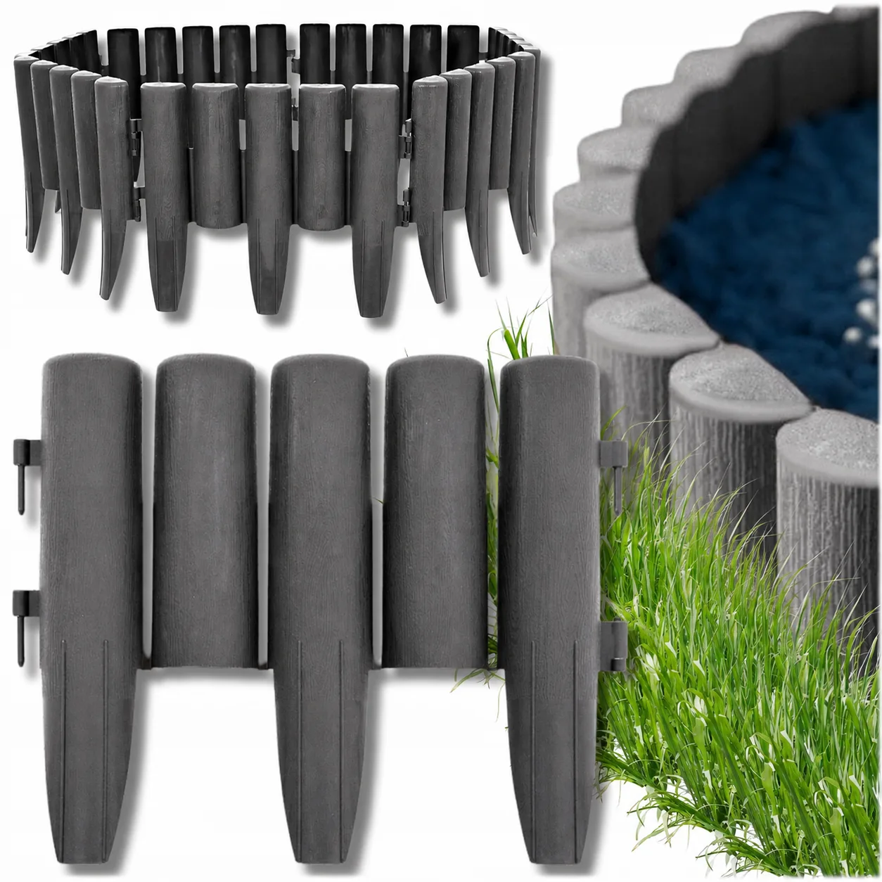 ZESTAW 10 ELEMENTÓW PALISADA OGRODOWA 280 CM PLASTIKOWA ANTRACYTOWA MATOWA - obrazek 6
