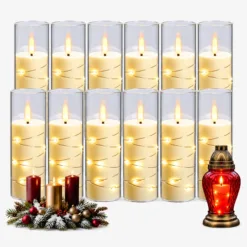 ZESTAW WKŁADY DO ZNICZY LED 12 SZTUK 12,5 CM CIEPŁE BIAŁE ŚWIATŁO EFEKT PŁOMIENIA - obrazek 5